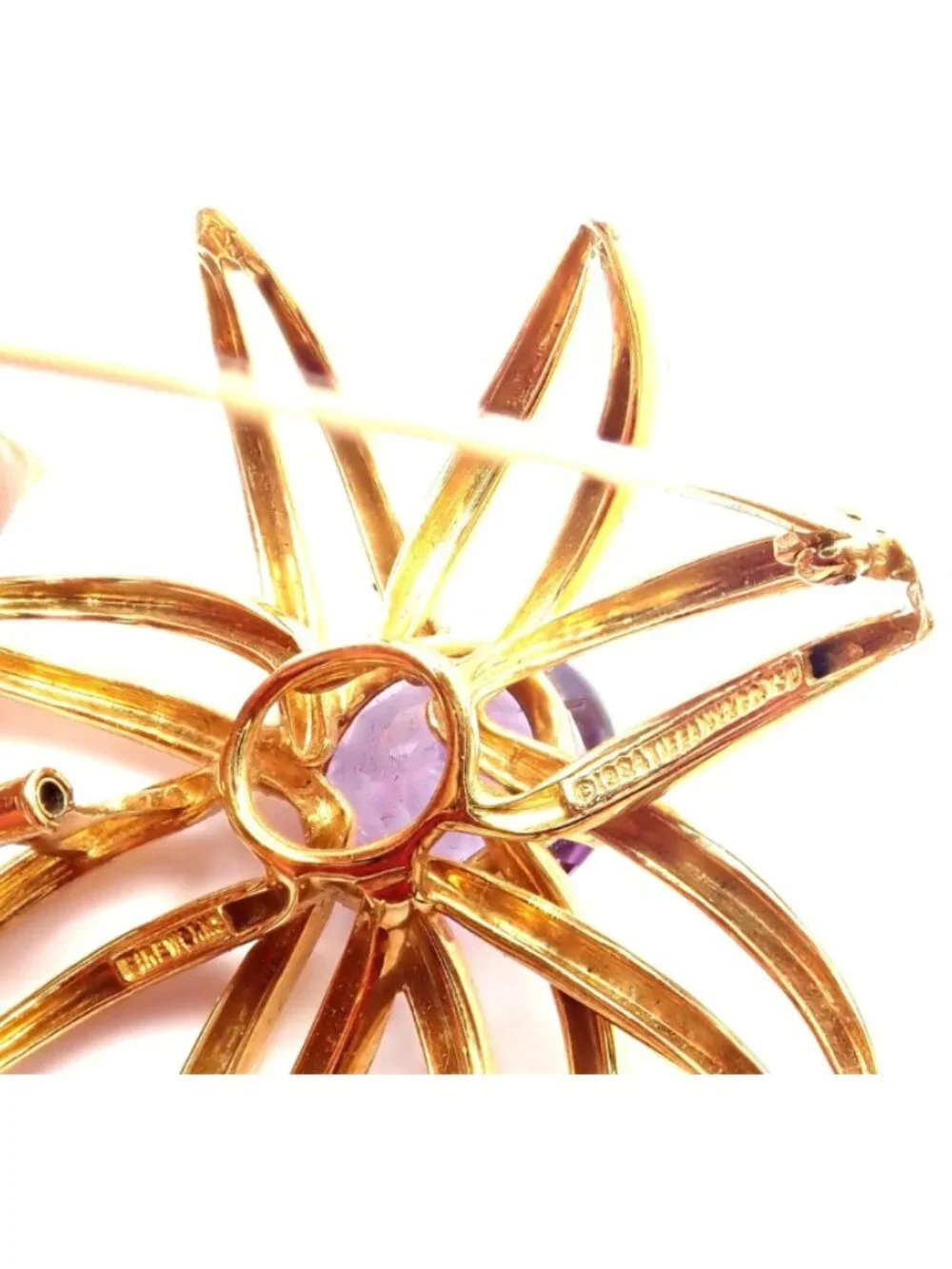 Authentic! Tiffany & Co Fireworks 18k Yellow Gold Amethyst Pin Brooch 1994